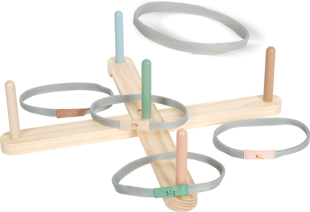 small Foot Ringwurfspiel „Garden Buddies“ aus Holz, Spielset mit niedlichen Tiermotiven, 5 Zielstäbe
