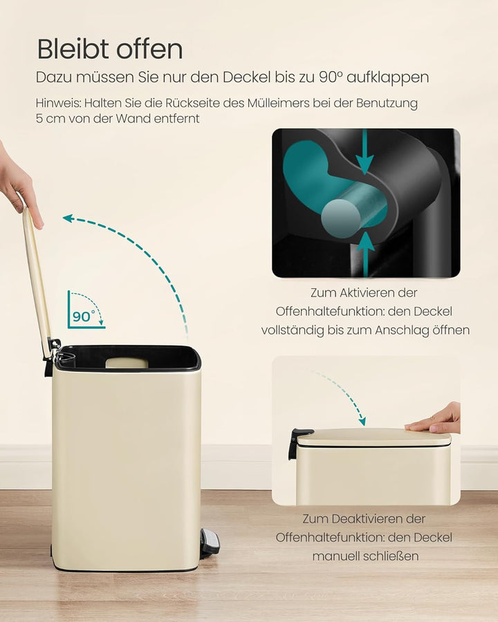 SONGMICS Mülleimer Küche, 20 Liter Abfalleimer, Tretmülleimer, Stahl, mit Inneneimer, Softclose, Off