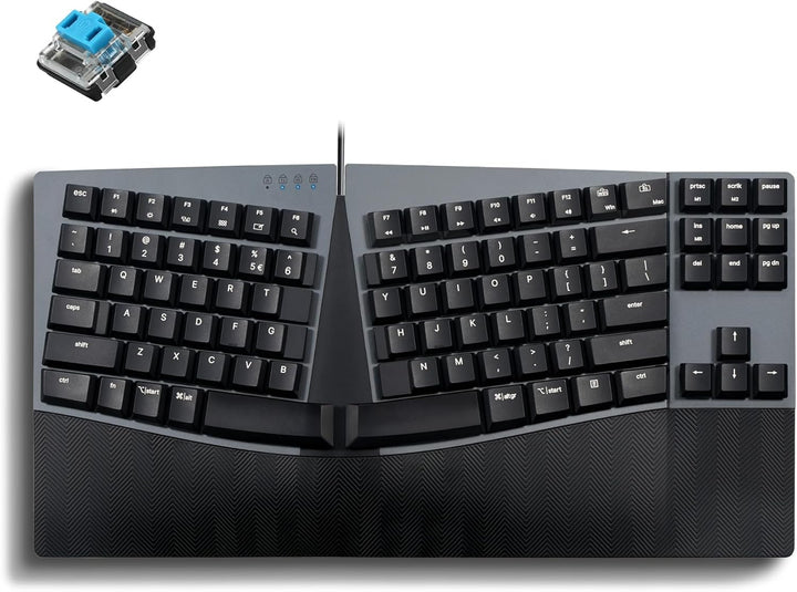 Perixx PERIBOARD335BL Kabelgebundene ergonomische mechanische kompakte Tastatur – Flache Blaue Klick