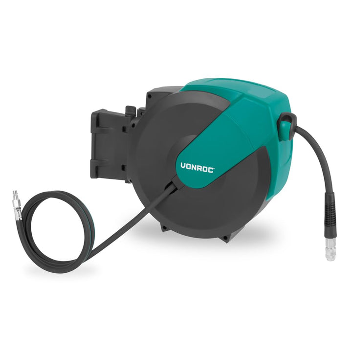 VONROC PRO Automatische Druckluft-Schlauchtrommel 15M – Aufrollbarer Druckluftschlauch, 1m Zuleitung