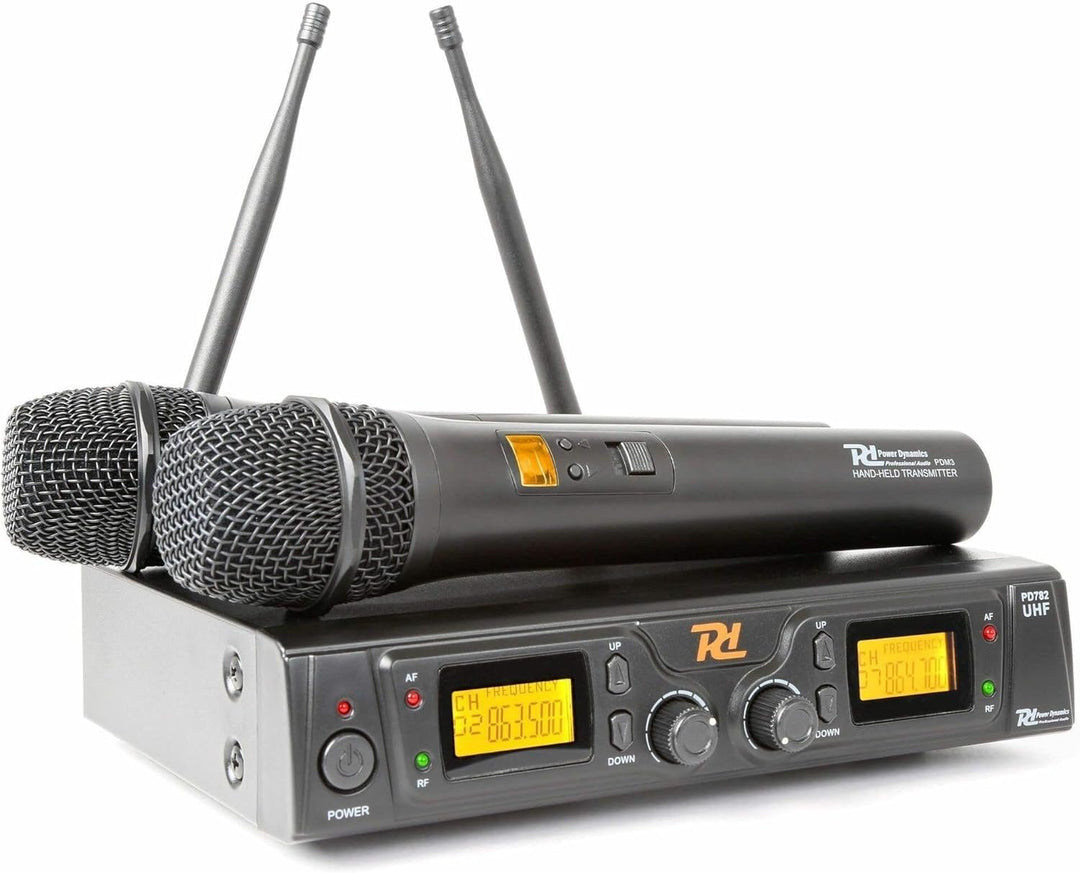 Power Dynamics PD782 Funkmikrofonset mit 2en UHF-Funkmikrofon und Empfänger im Schutzkoffer