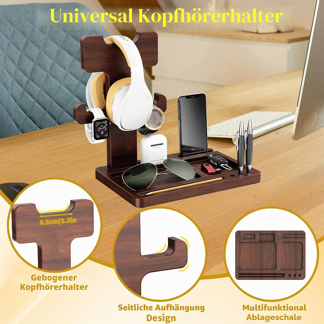 Kopfhörerständer für Schreibtisch, Gaming-Headset-Ständer, Holz-Headset-Halter mit multifunktionaler