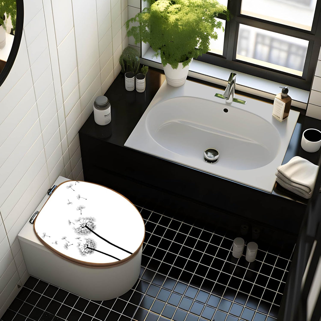 banjado® Design WC Sitz Bambus Absenkautomatik mit Motiv Pusteblume 2 / Toilettendeckel mit Absenkau