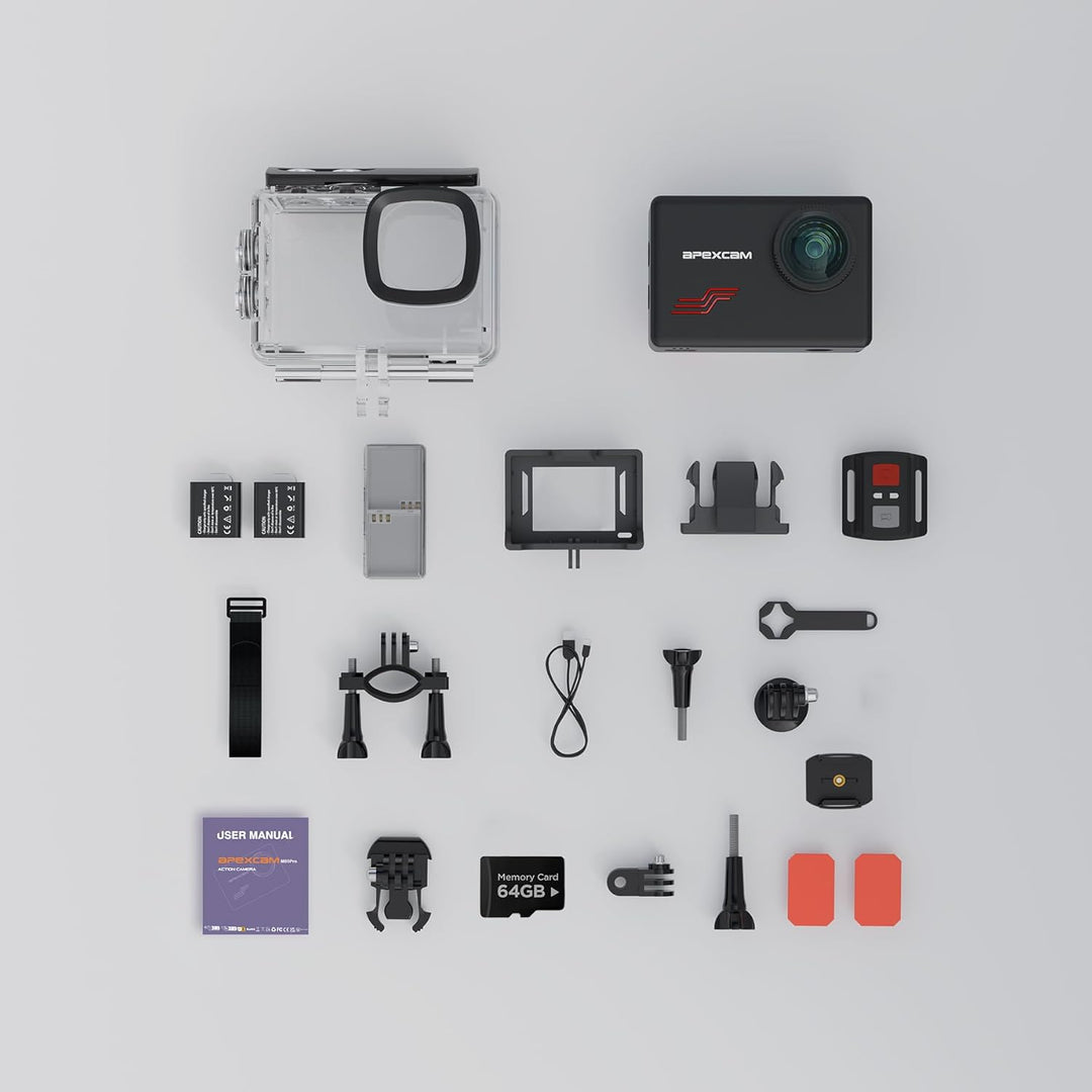Apexcam M80pro mit 64G Karte Action Cam 4K60FPS 64MP WLAN Sportskamera Unterwasserkamera 40m Wasserd