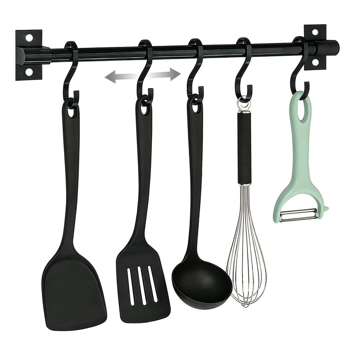 Hakenleiste Küche Ohne Bohren Schwarz 30cm Küchenhalterung Wand mit 5 Haken Selbstklebend Hängeleist