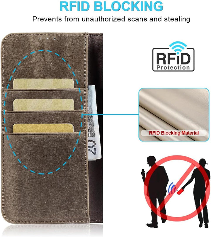LENSUN Handyhülle für Samsung Galaxy A17 Echtleder, Lederhülle Bookstyle Klappbar Hülle [RFID Karten