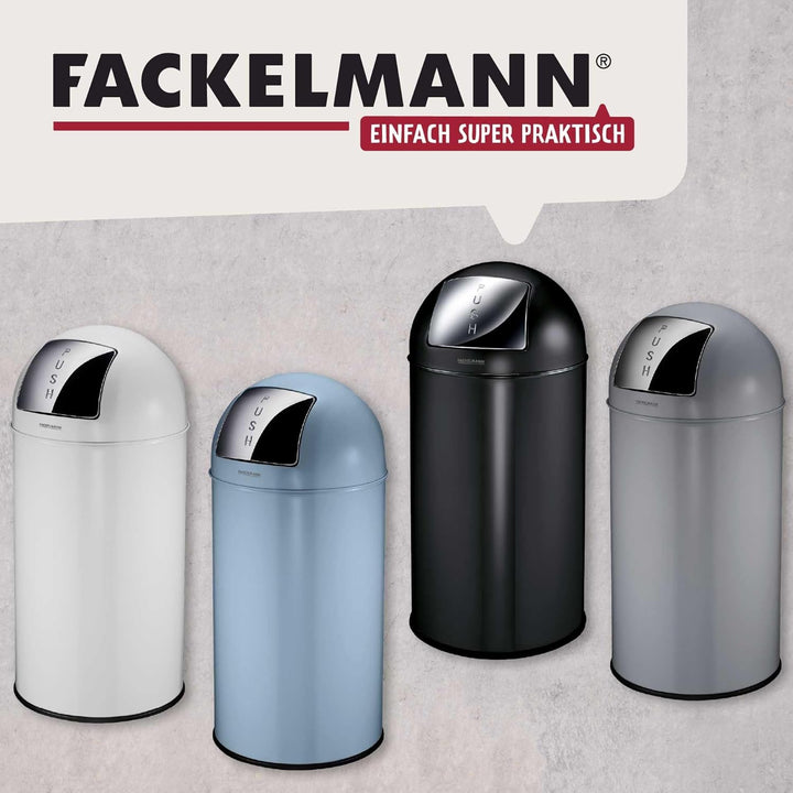 FACKELMANN BERLIN Push Abfallsammler 40L in Dunkelgrau – Klassisches Retro-Design, Grosses Fassungsv