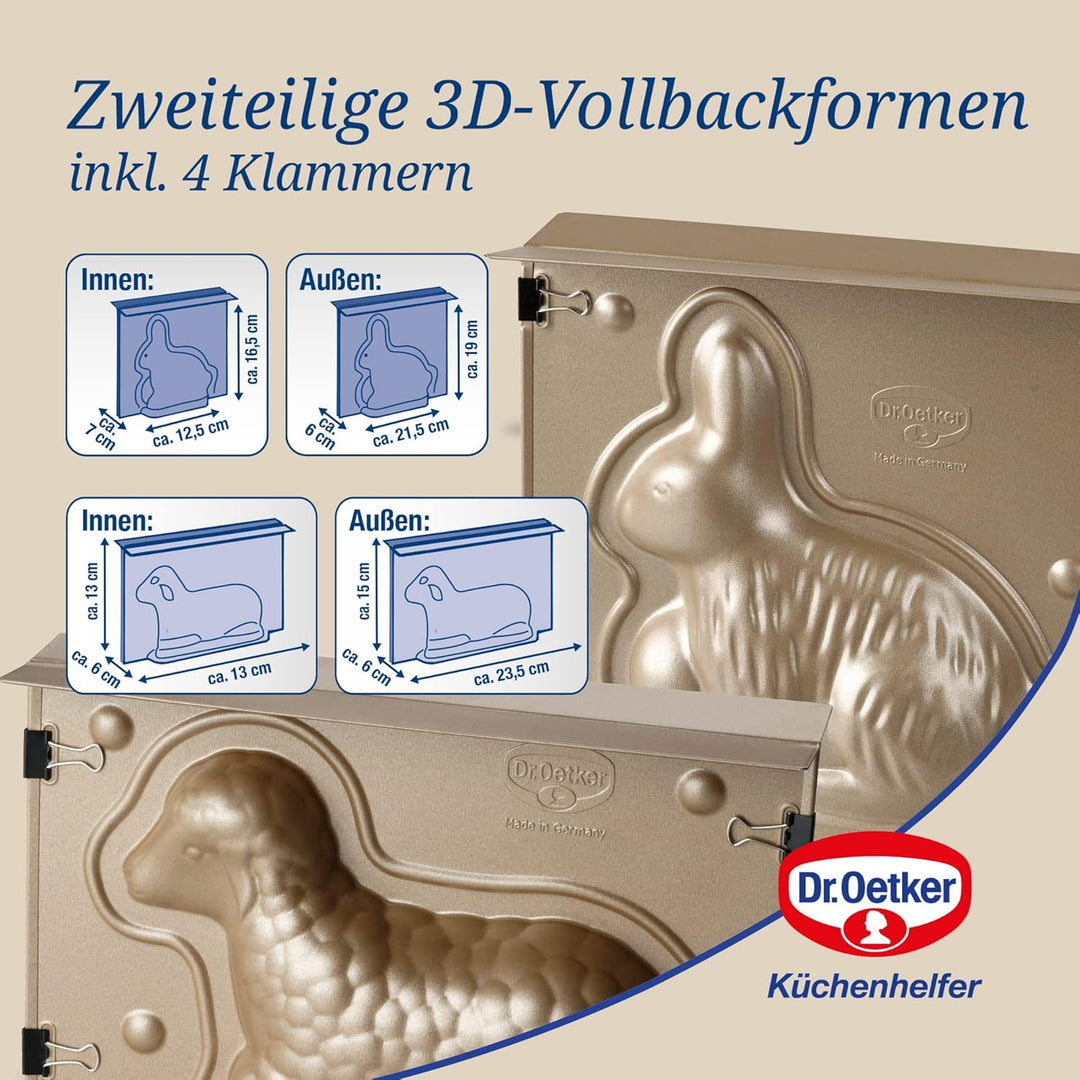 Dr. Oetker Osterlamm und Hase Backformen Set zu Ostern – 700 &amp; 600 ml Füllvolumen – 3D Kuchenformen