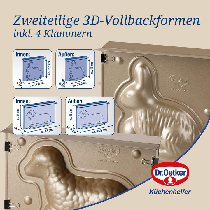 Dr. Oetker Osterlamm und Hase Backformen Set zu Ostern – 700 &amp; 600 ml Füllvolumen – 3D Kuchenformen