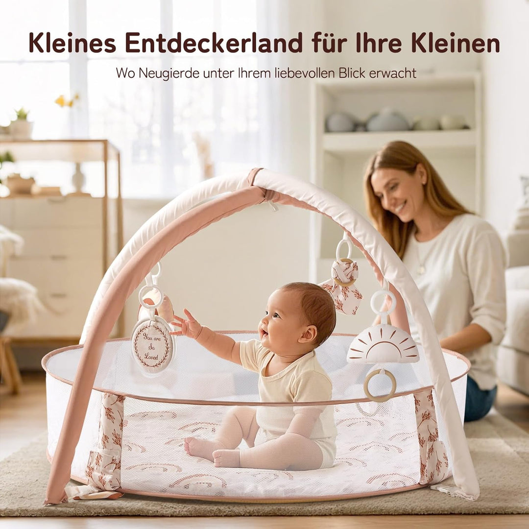 Mallify 6-in-1 XL Baby-Spielbogen mit Spielmatte &amp; Bällebad, Kombiniertes Baby-Spielcenter mit Meile