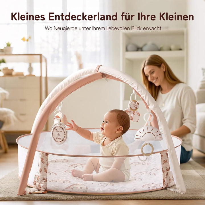 Mallify 6-in-1 XL Baby-Spielbogen mit Spielmatte &amp; Bällebad, Kombiniertes Baby-Spielcenter mit Meile