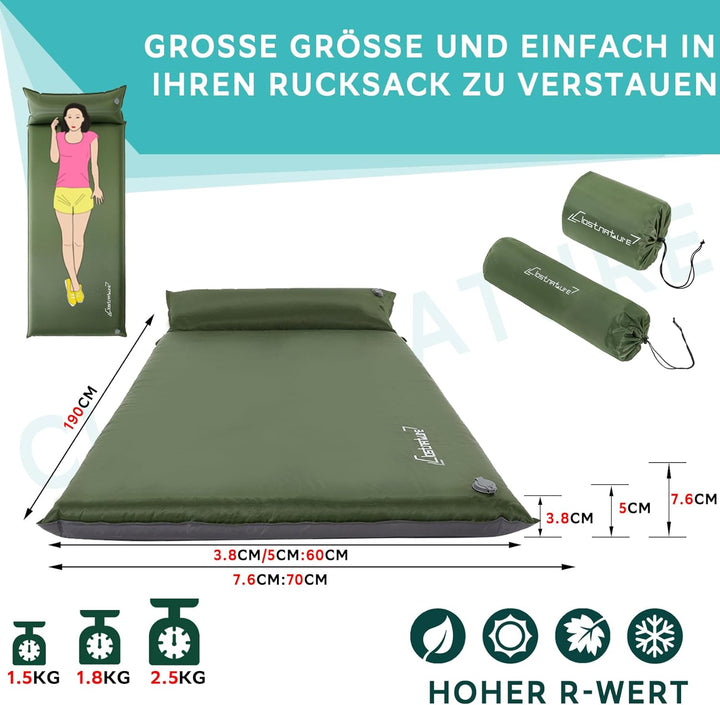 Clostnature Camping Selbstaufblasende Isomatte – 3,8/5/7,6 cm Dick Outdoor Selbstaufblasbare Schlafm