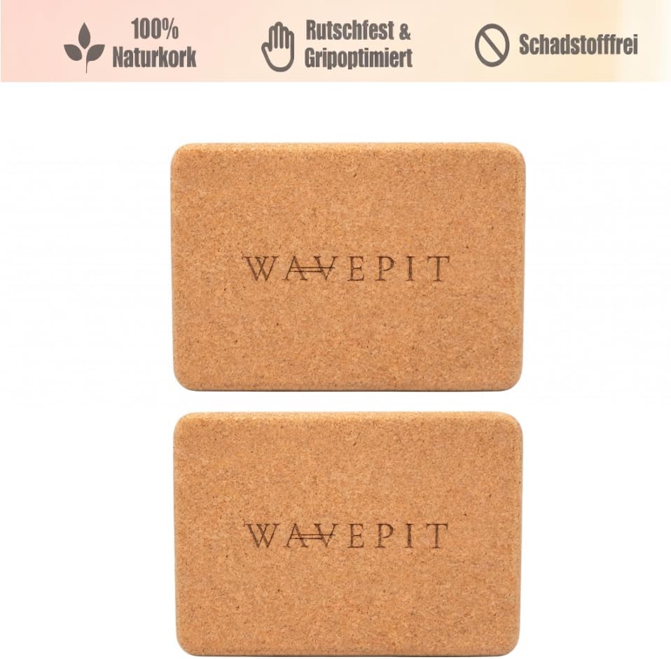 Yoga Block 2er Set Kork 100% Natur, 22,5 x 15 x 7,5 cm | Packung mit 2, ökologisch nachhaltig, Natur