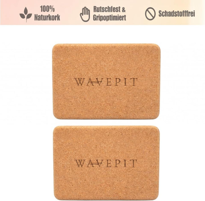 Yoga Block 2er Set Kork 100% Natur, 22,5 x 15 x 7,5 cm | Packung mit 2, ökologisch nachhaltig, Natur