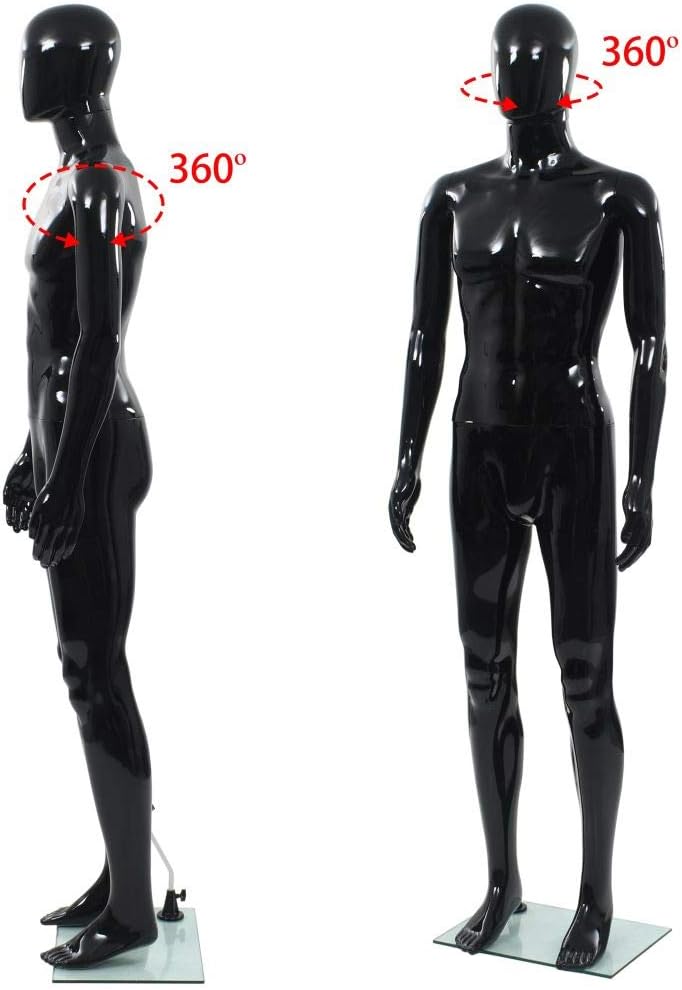 Festnight Männliche Schaufensterpuppe Schaufensterfigur mit Glassockel Ganzkörper 185 cm Drehbarer K