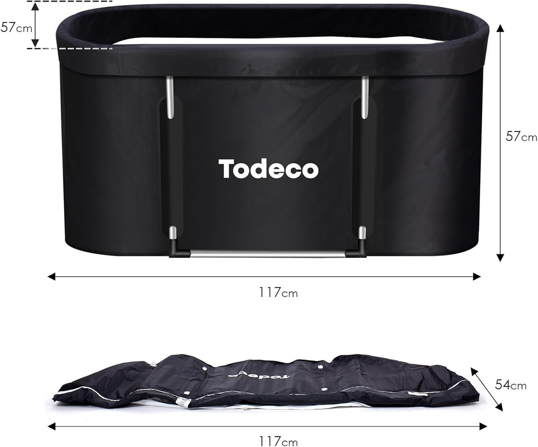 Todeco Faltbare Badewanne, Erwachsene Tragbarer Mobile Badewanne mit Verstärktem Metallbügel 120x55x