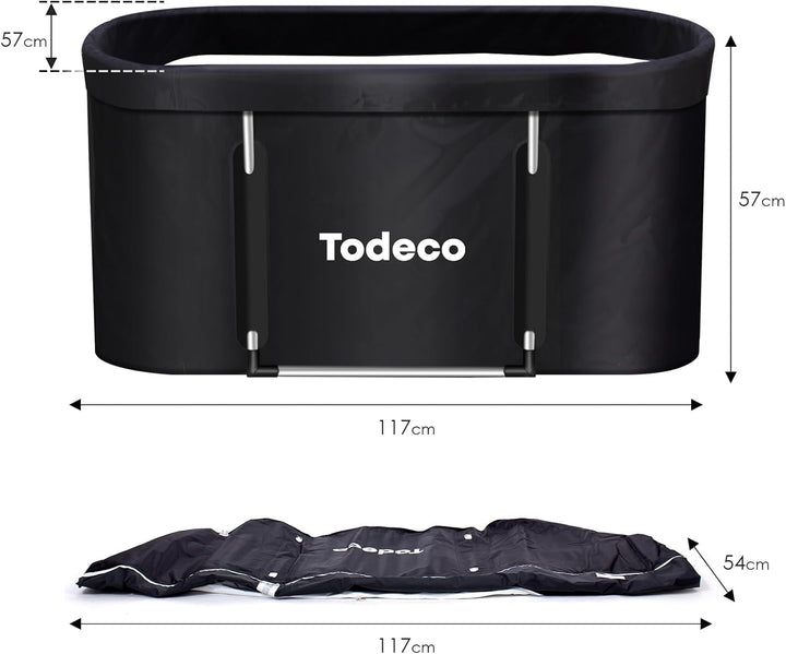 Todeco Faltbare Badewanne, Erwachsene Tragbarer Mobile Badewanne mit Verstärktem Metallbügel 120x55x
