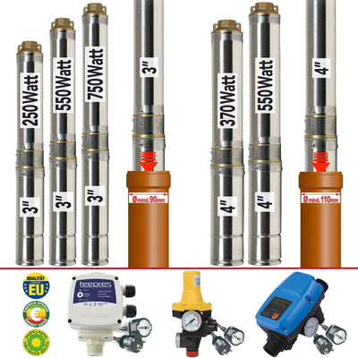 3 Zoll - Brunnenpumpe Tiefbrunnenpumpe 250-4 mit Durchflusswächter AC3 Automatic-Controller Tauchdru