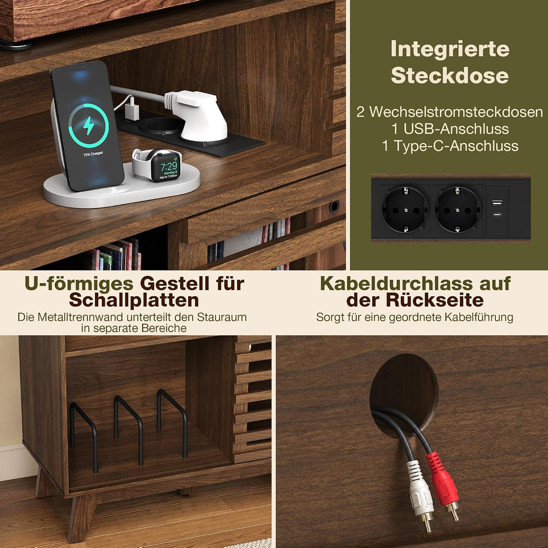 Pamapic Plattenspieler-Ständer,Plattenspielertisch mit Steckdose,Schiebetür | Plattenspieler Regal m