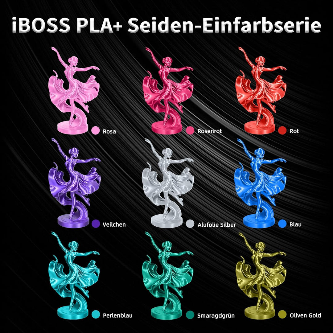 iBOSS PLA Plus (PLA+) Glänzendes Seide 3D Drucker Filament 1,75mm, Seiden filament Masshaltigkeit +/