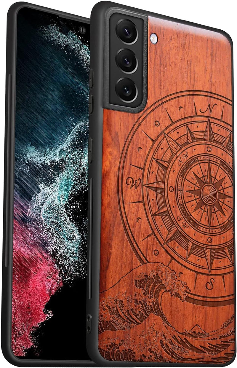 Carveit Holz Handyhülle für Galaxy S22 Cover [Einzigartiges Design Case] Stossfeste Handyhülle Kompa