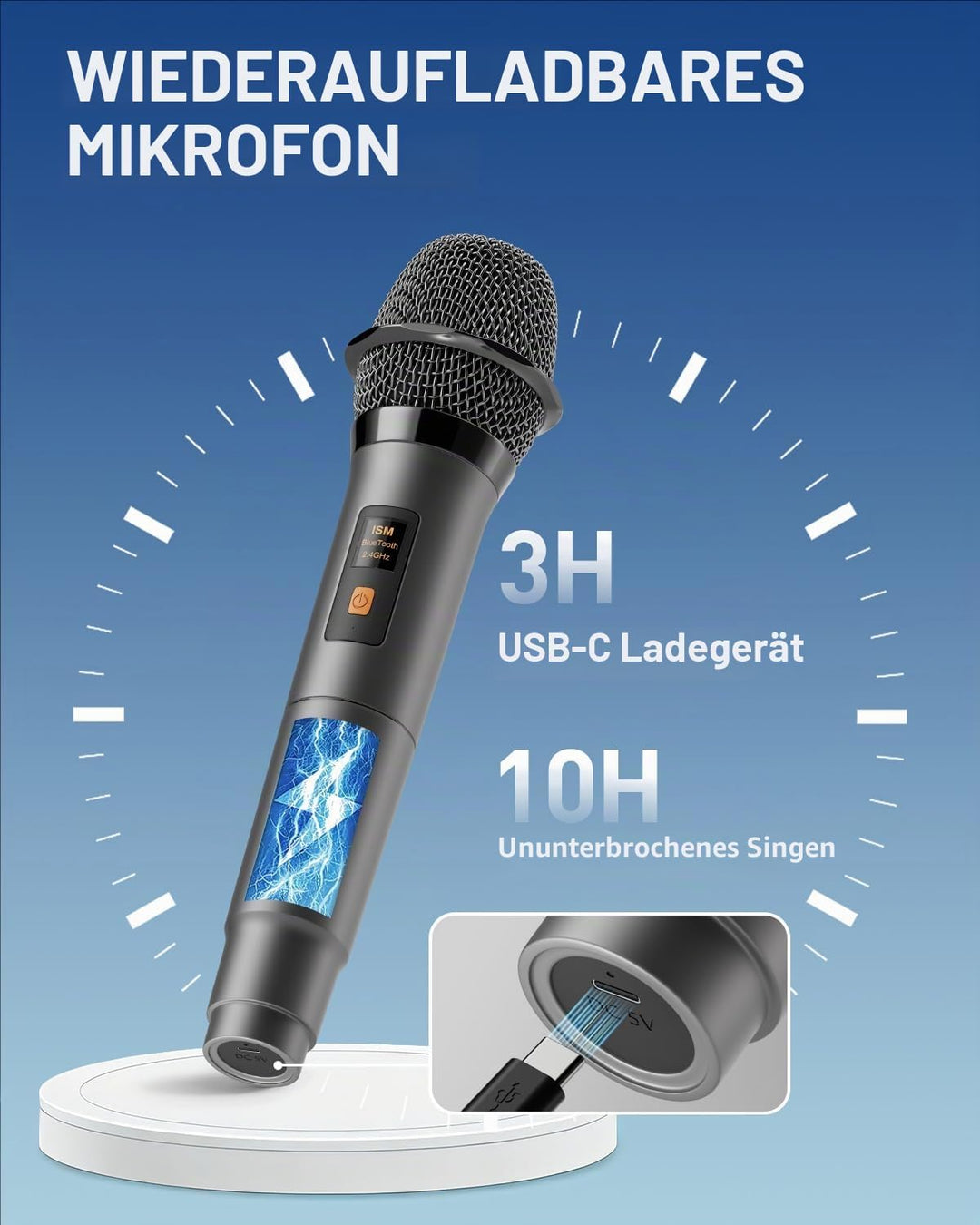 Karaoke Maschine mit 2 mikrofonen, wiederaufladbaren Mikrofonen: Tragbarer Bluetooth-Lautsprecher fü