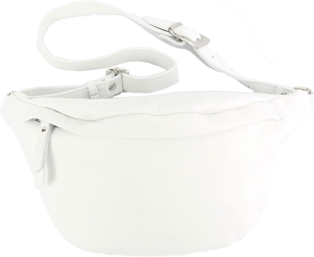 modamoda de - T77 - ital. Hüfttasche Bauchtasche Brusttasche Large aus weichem Leder Weiss