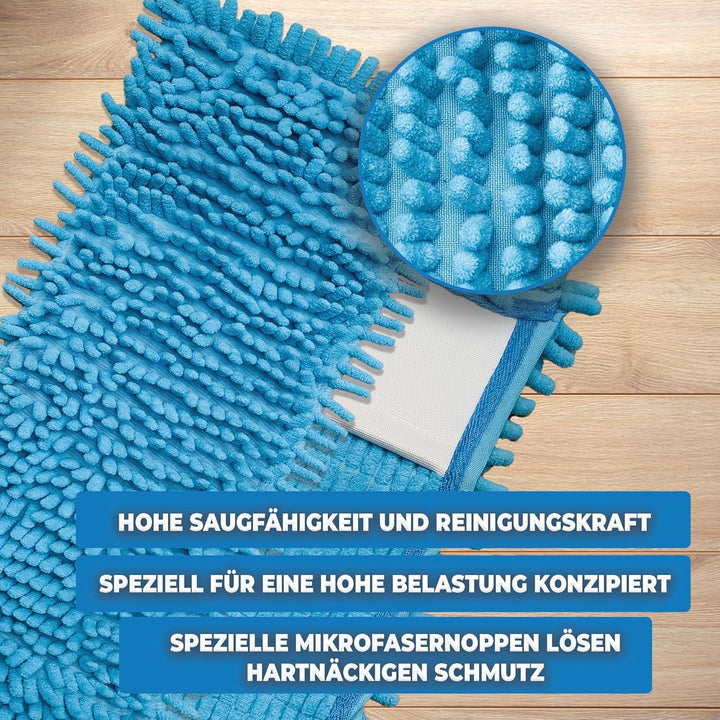 3X Bodenwischer Ersatzbezug - Chenille Wischbezug blau - Wischmopp Chenille aus Mikrofaser für empfi