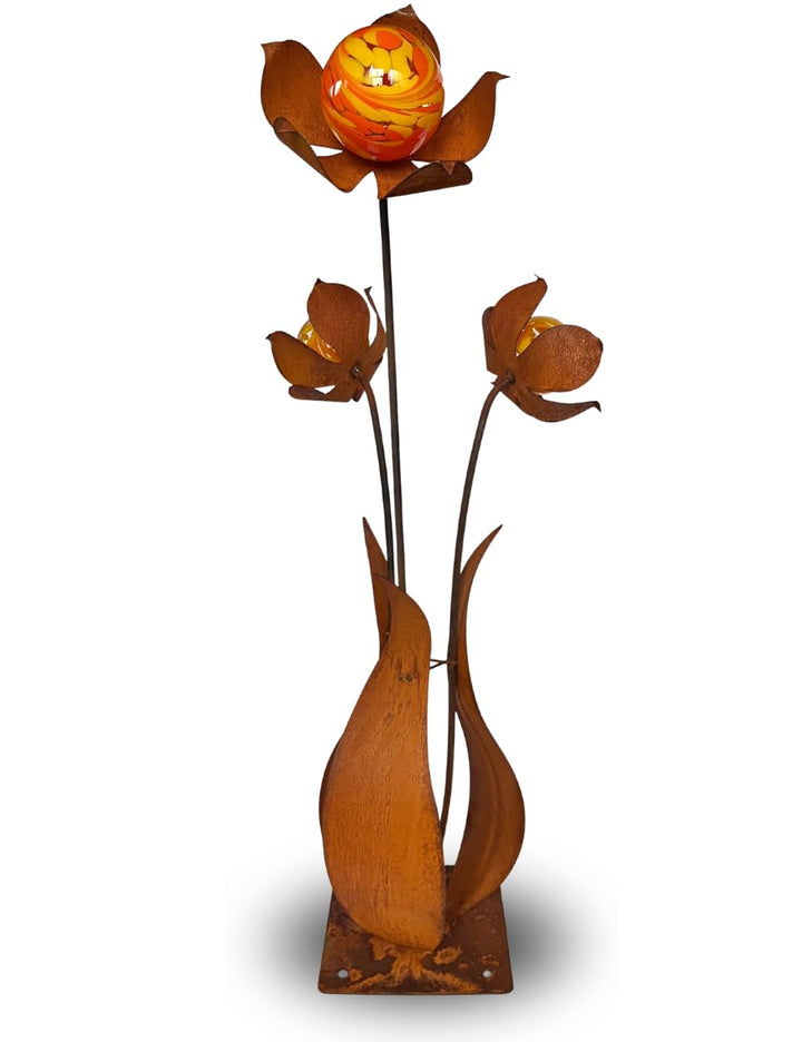 Terma XXL Blume Juna 110 cm mit Glaskugel Gartenstecker, Gartenfigur gross, Metallfigur Garten, Xxl