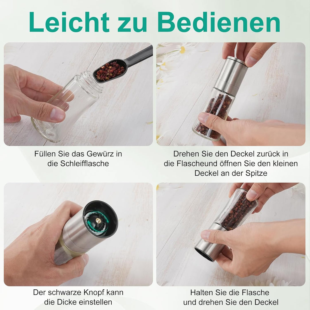 WRENYZK Salz und pfeffermühle 4er Set, Mini Salz und Pfeffermühle Edelstahl Gewürzmühle, Verstellbar