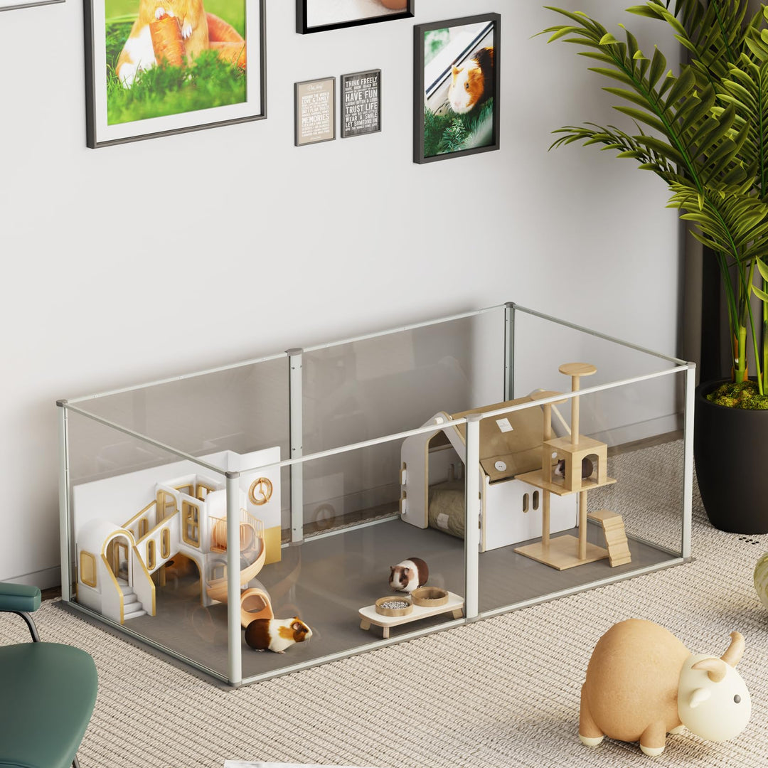 BingoPaw Acryl Kleintiere Laufstall Indoor: 6-tlg Freigehege Innen mit wasserdicht Bodenplatten, Kle