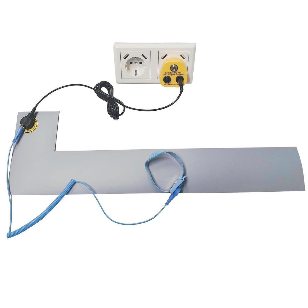 Minadax ESD Antistatik Matte 52cm x 8cm - inkl. Manschette + Verlängerung 2,4m + ESD Stecker - Ansch