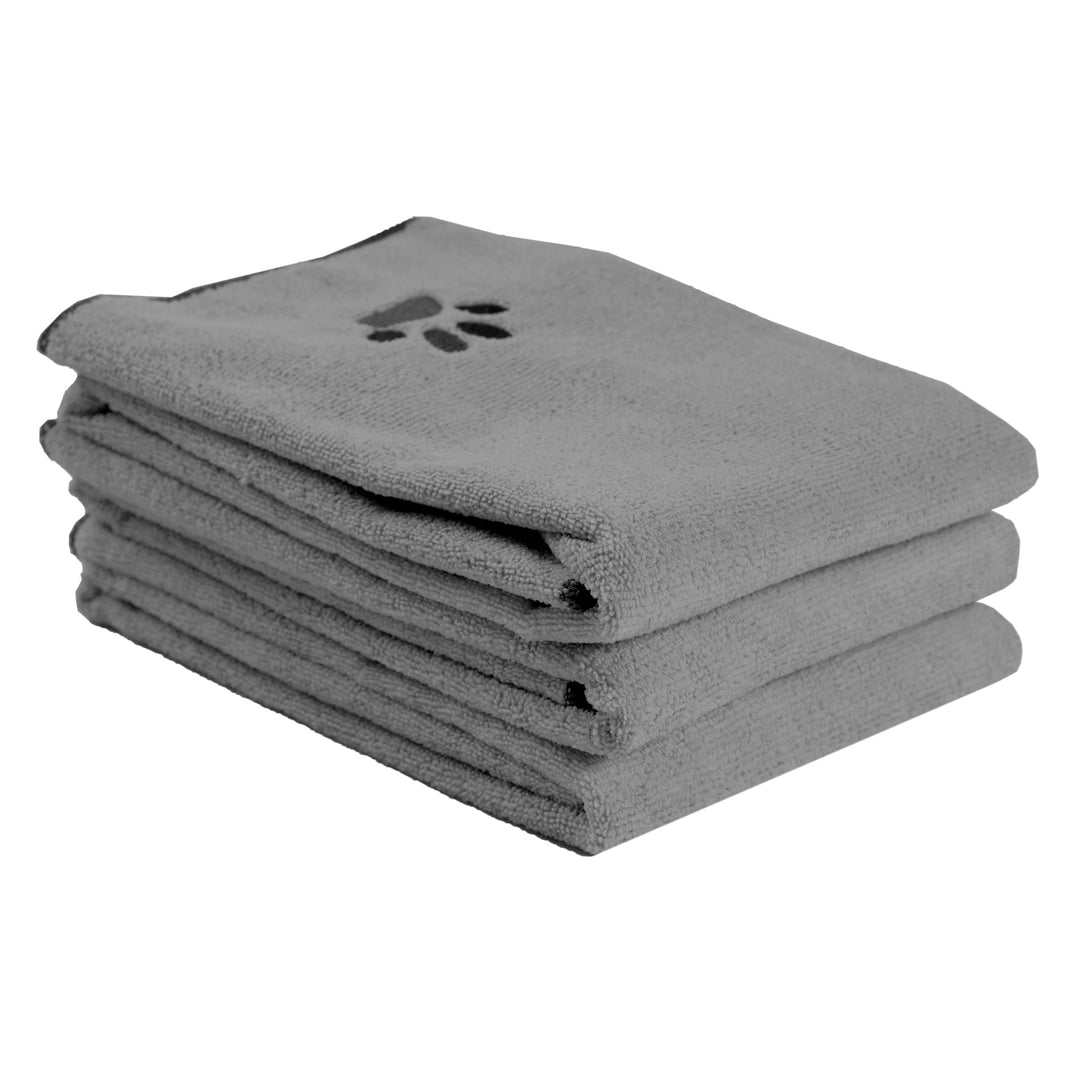 Ritz Besticktes Mikrofaser-Handtuch für Haustiere, klein, Pfoten-Spa, Grau, 3 Stück Small (Pack of 3