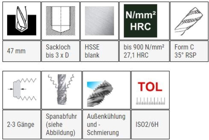 Baer Maschinengewindebohrer M52 Gewindebohrer HSSE 35° RSP - Gewindeschneider - M 52 x 5,0 - DIN 376