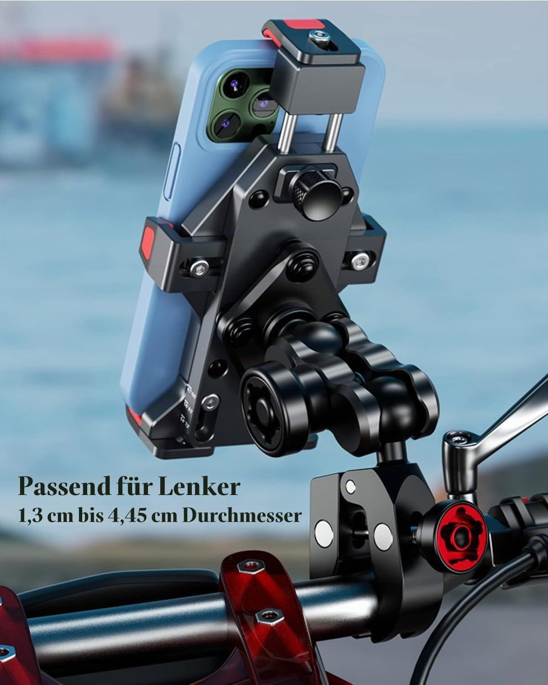 BRCOVAN Motorrad Handyhalterung mit Vibrationsdämpfer, Diebstahlsichere Aluminiumlegierung Handy Mot