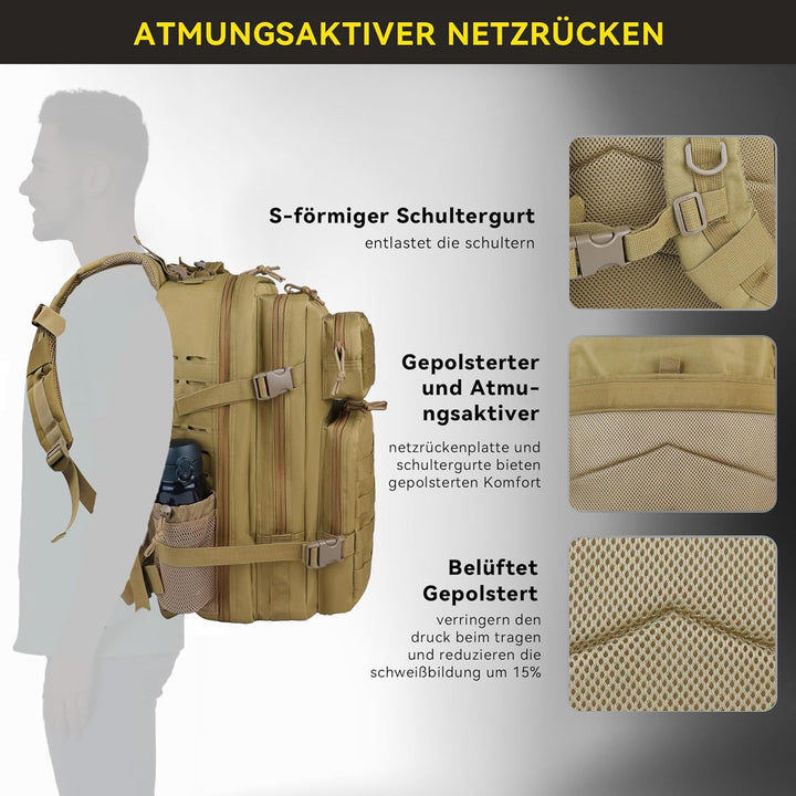 Zavothy, 45l taktischer Militär-Rucksack für Damen und Herren – grosser 3-Tage-Einsatzrucksack mit M