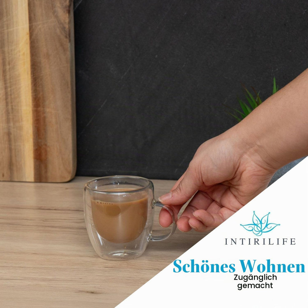 INTIRILIFE 4X Doppelwandige Thermo Gläser Set -200-250ml- Mundgeblasen isoliert für Espresso Cappucc
