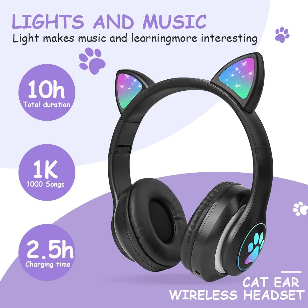 AXFEE Kopfhörer Kinder, Kinderkopfhörer Bluetooth mit Katzenohren, Schwarz | Katzenohr Kopfhörer Ove