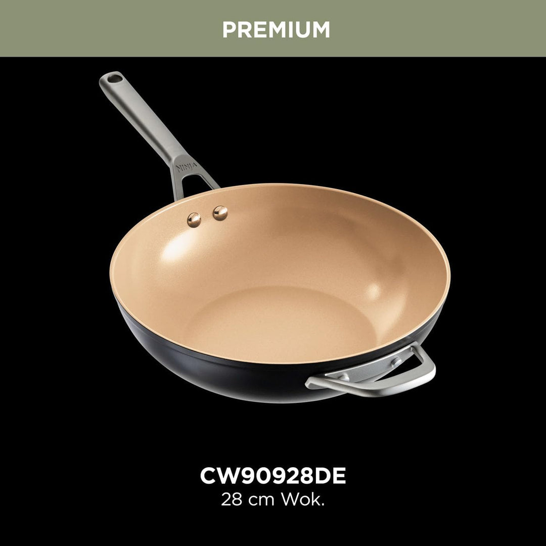 Ninja Extended Life 28cm Keramik-Wok, Wokpfanne antihaftbeschichtet (ohne PFAs, PFOAs, Blei, Cadmium