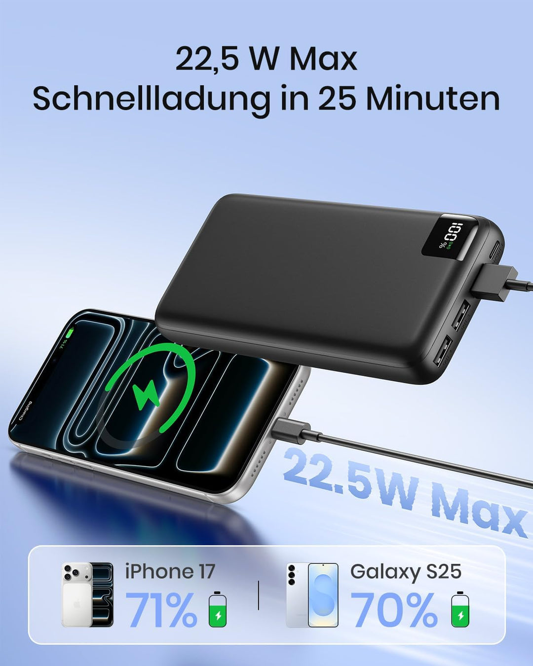 A ADDTOP Power Bank 27000mAh – 22.5W Schnellladefunktion klein Powerbank – Akkupack Externe Handyakk
