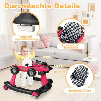 DREAMADE Lauflernhilfe, 4 in 1 Autoförmiger Lauflernwagen mit einstellbarer Geschwindigkeit, Musik &