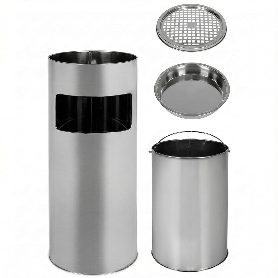 2-in-1 Mülleimer für draussen, mit 20 Liter fassendem Abfallbehälter 62cm, Silber. Silber 62 CM, Sil