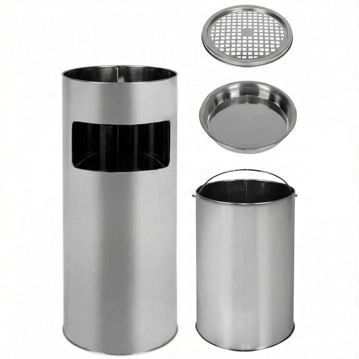 2-in-1 Mülleimer für draussen, mit 20 Liter fassendem Abfallbehälter 62cm, Silber. Silber 62 CM, Sil