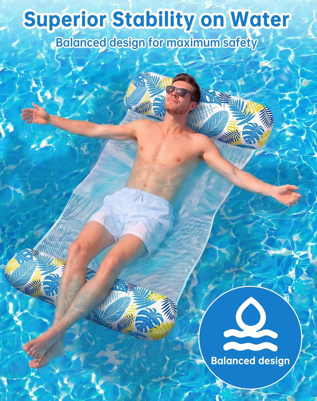 2 Stück Luftmatratze Pool XL - 4 in 1 Wasserhängematte mit Kopfstütze - Aufblasbare Luftmatratze Was