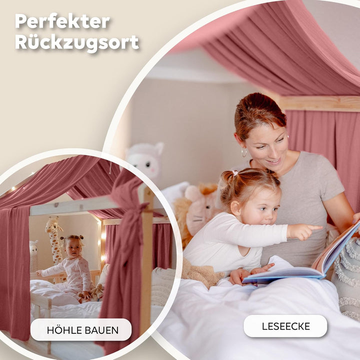 lilimaus Hausbett Himmel [Rosa] - Betthimmel Hausbett aus 100% Baumwolle Musselin Handmade - Stoffhi