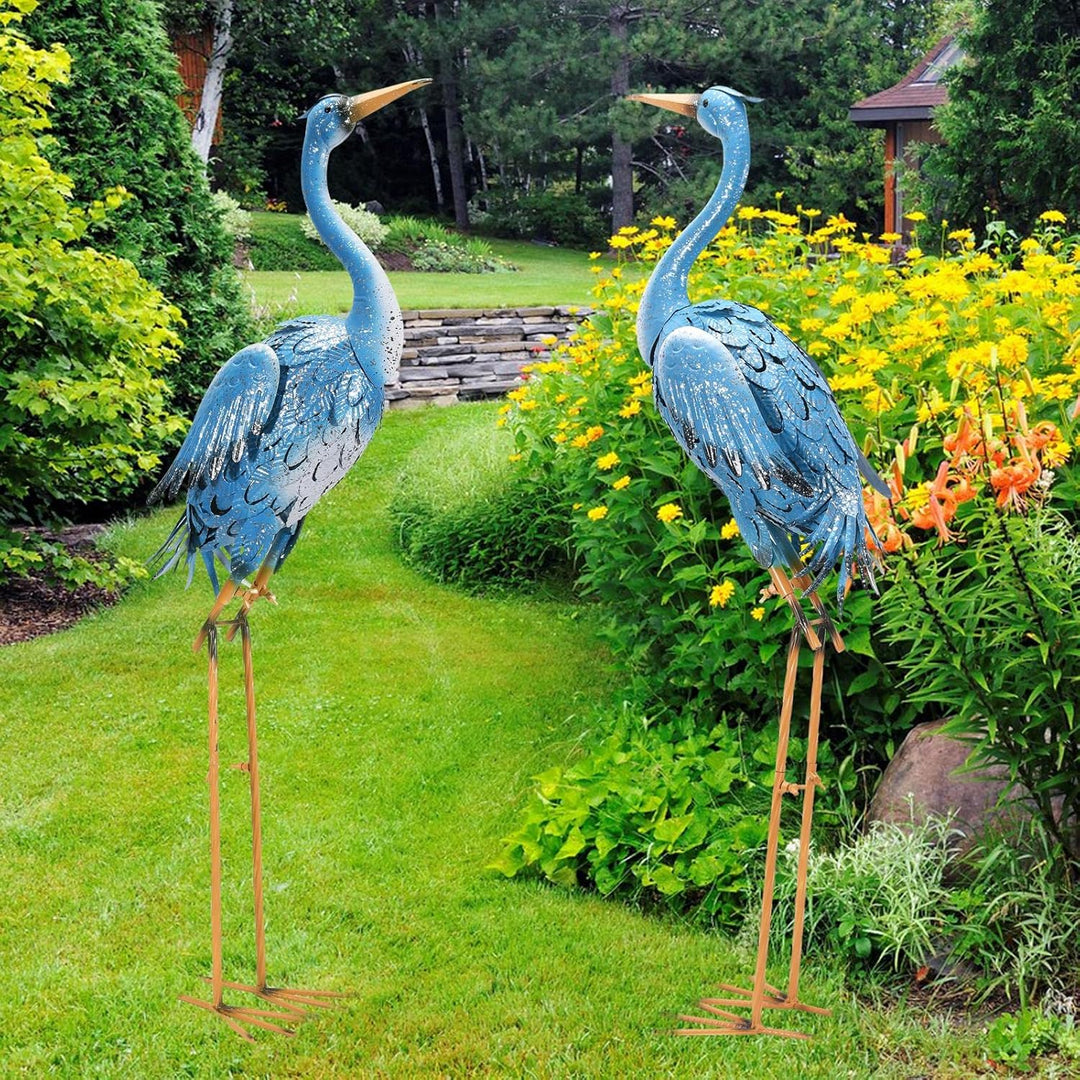 Yeomoo Metall Vogel Kranich Reiher Skulptur Gartendeko für Draussen: Blau Stehend Vogel Deko Wohnzim