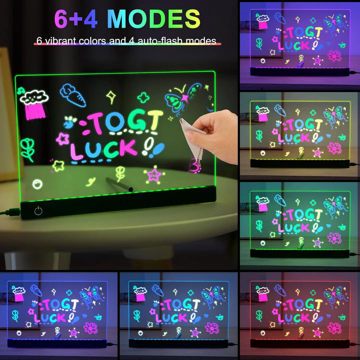 LED Notiztafel mit Farben, 30x20 CM Leuchtendes LED Zeichenbrett für Kinder, 6 Farben Einstellbar 4