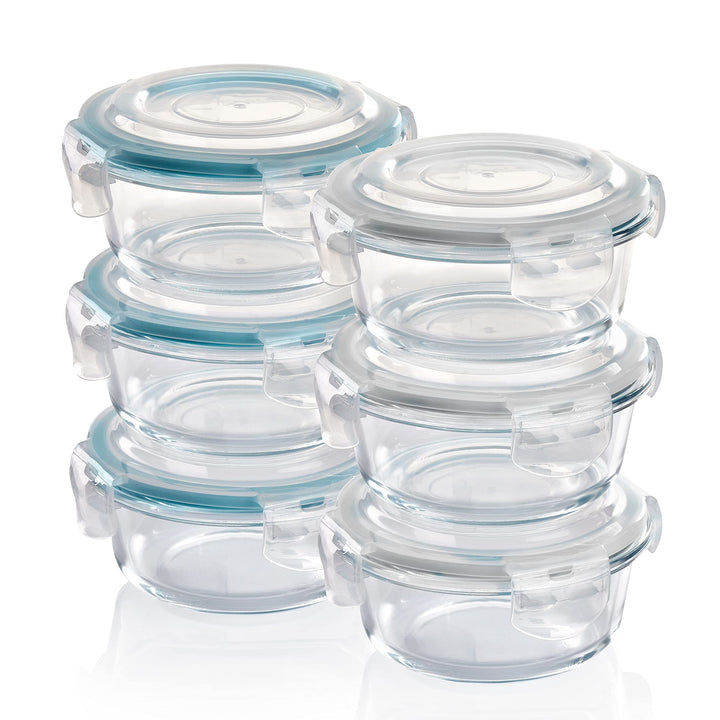 Grizzly Glas Frischhaltedosen, Set 6x 400 ml, luftdicht, rund, Click-Verschluss, vielseitige Vorrats