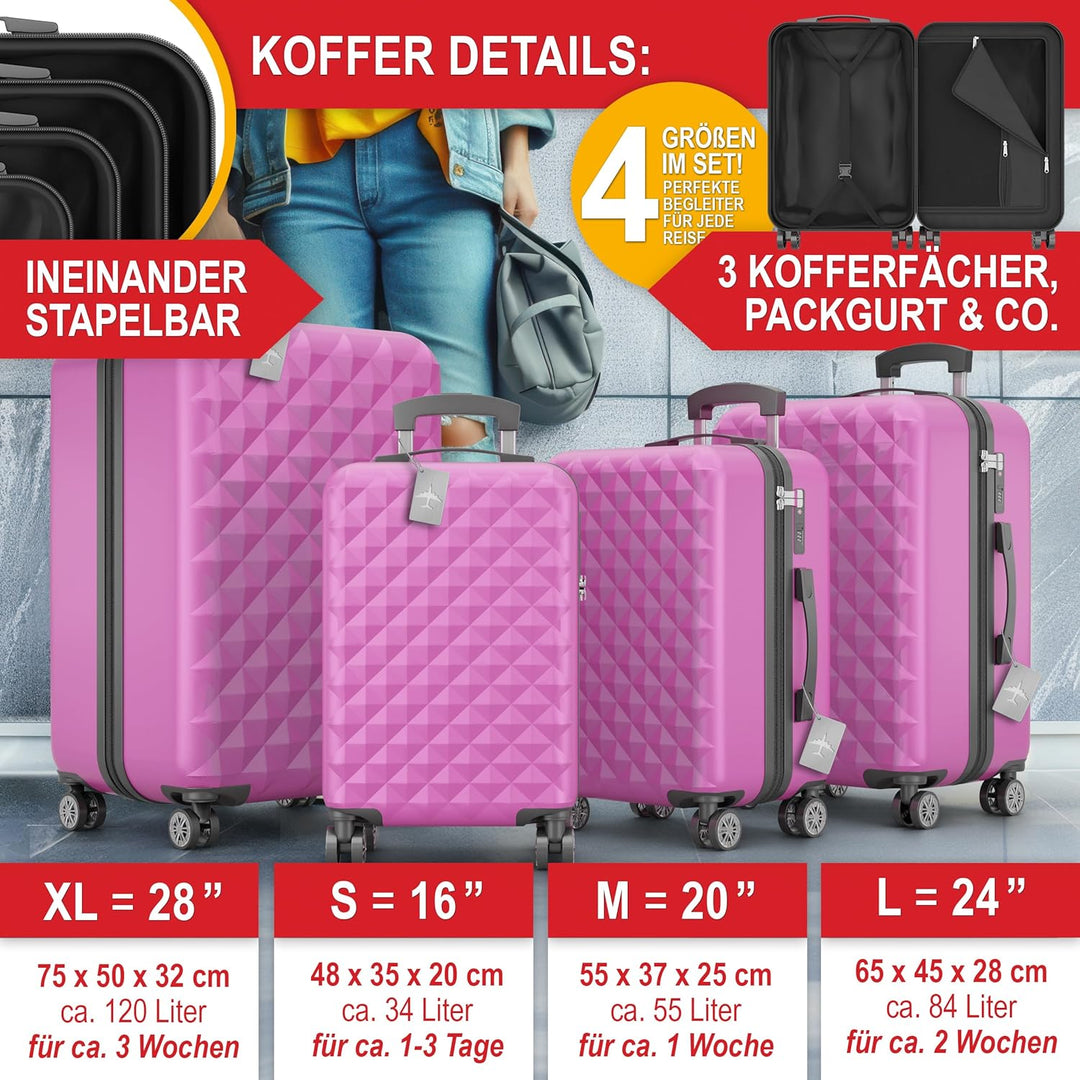 Premium Kofferset 4-TLG – Hartschalen Trolleys mit TSA-Lock, USB-Anschluss – Plus 1x Kofferwaage, 2X