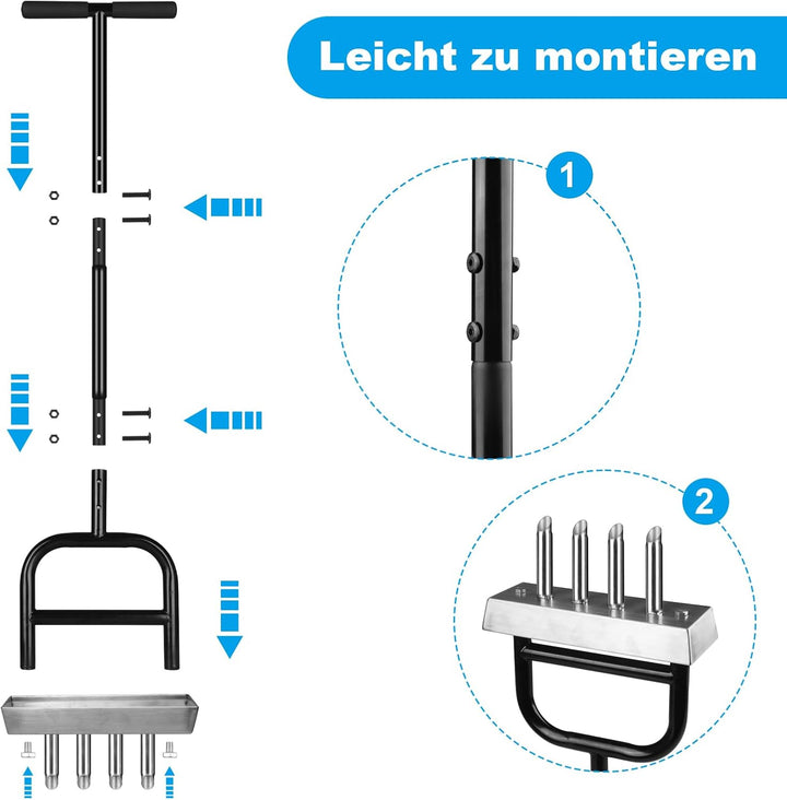 Aerifizierer für Rasen, Rasenspecht mit 4 Kern Hohlspoon &amp; Edelstahl Ablageschale Manueller Rasenlüf